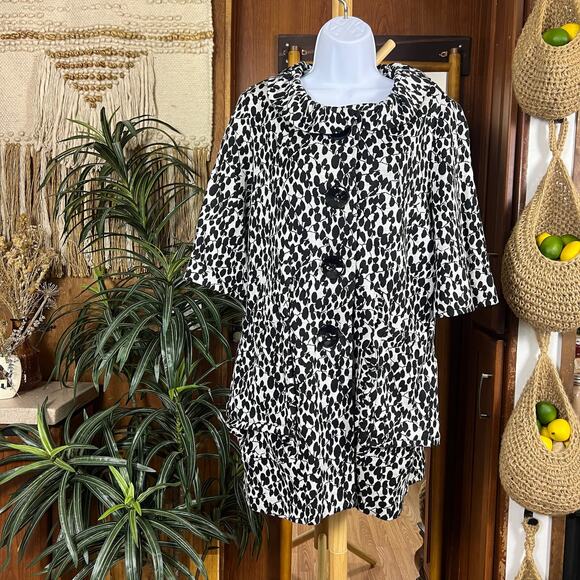 Joseph Ribkoff Vintage Jacket 10 Black White Convertible Sleeve Mod Floral Retro - Picture 16 of 16